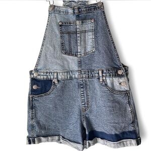 JORDACHE GIRLS YOUTH XL 14-16 JEAN SHORT OVERALLS PATCHWORK MULTICOLOR